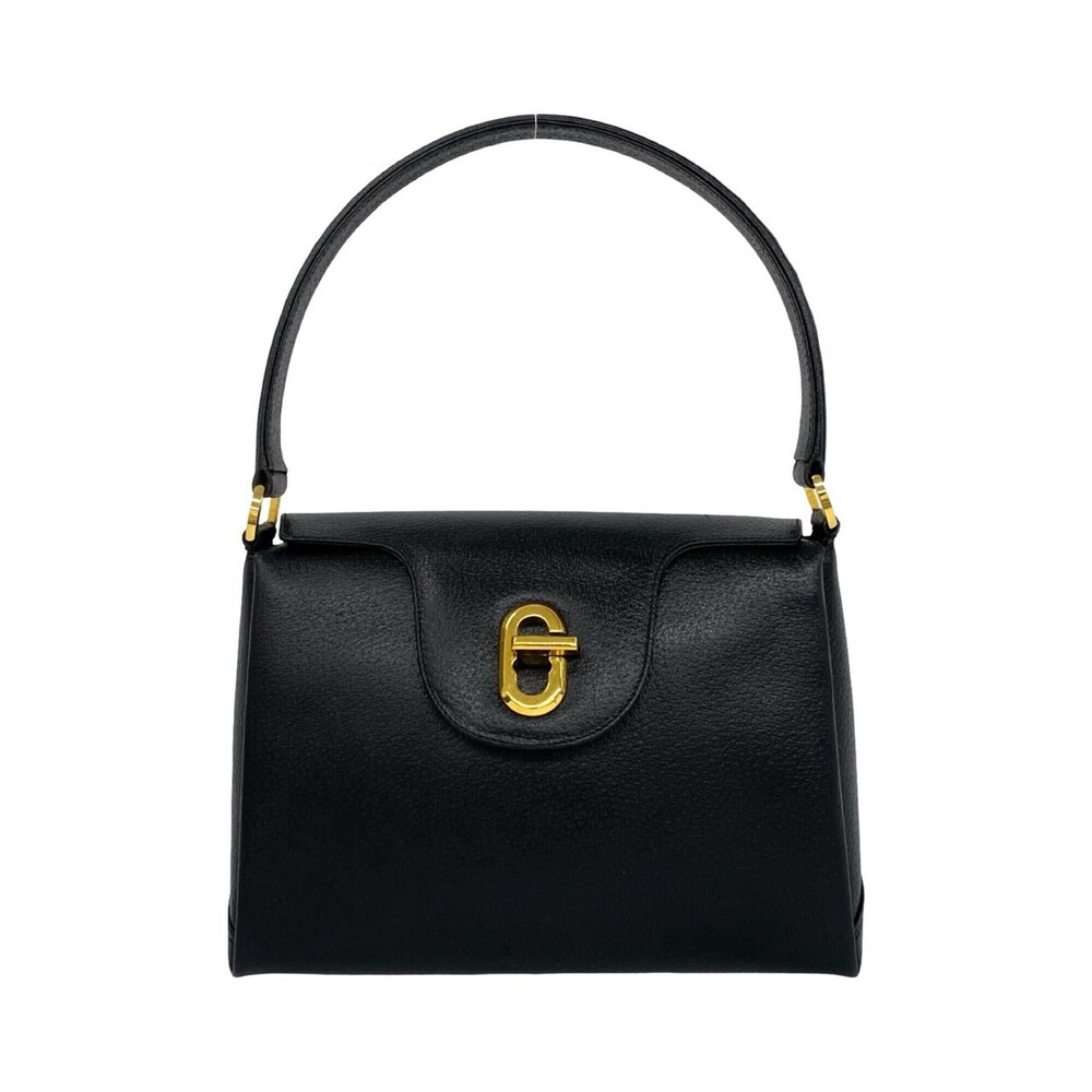 GUCCI Vintage Old Gucci G Logo Hardware Leather Handbag Mini Tote Bag Black 2...